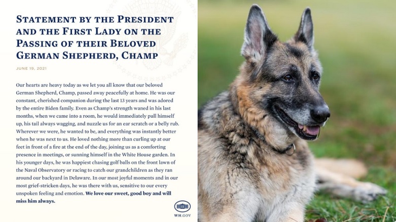 تویته‌كه‌ی بایدن له‌باره‌ی مردنی سه‌گه‌كه‌ی